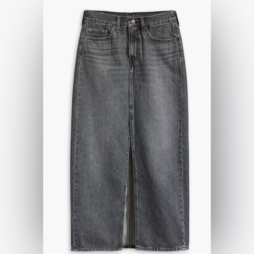 Levi's Ankle Column Denim Skirt Front Slit Black Gray Size 30 - Picture 16 of 17